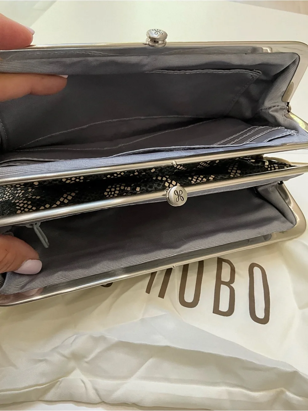 HOBO Lauren Black Snakeskin Print Leather Double Frame Clutch Wallet NWT